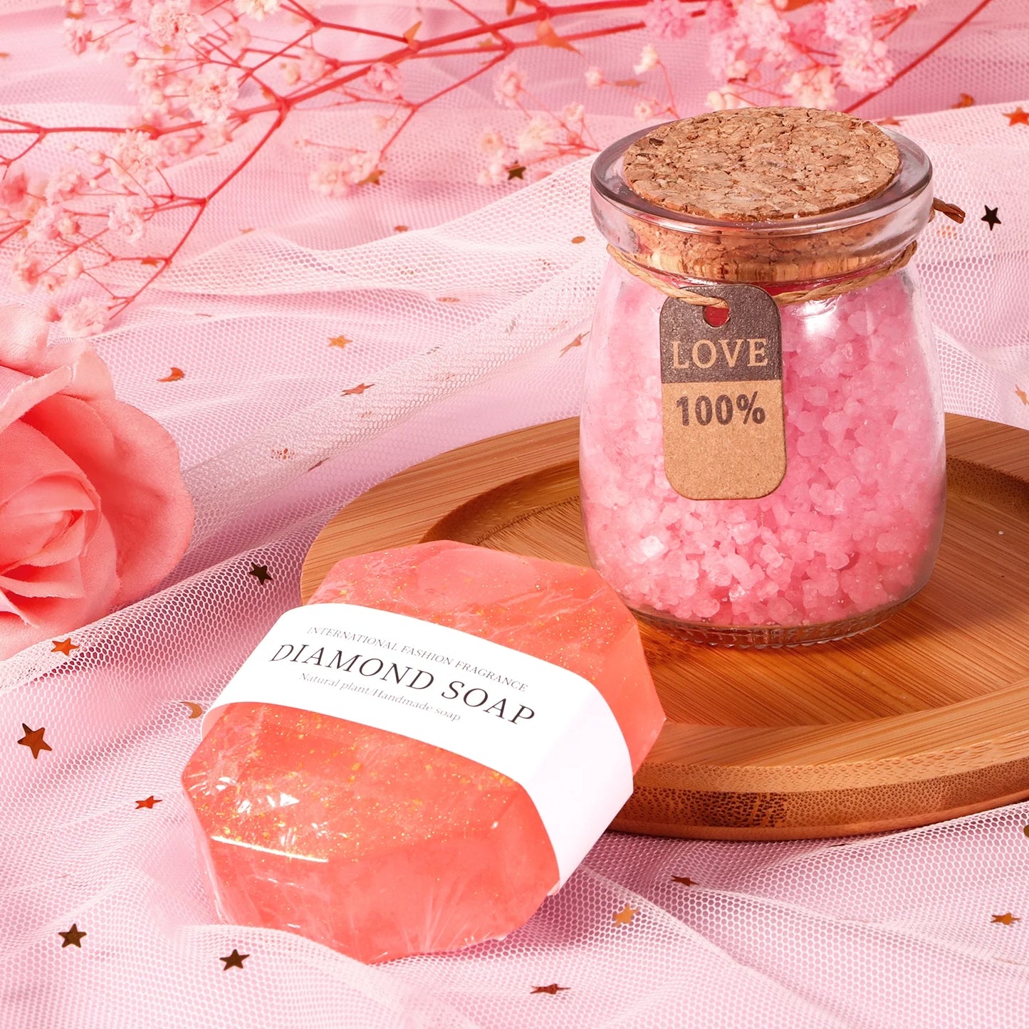 Gift Baskets for Women, 8 Pcs Rose Bath and Body Set, Beauty Spa Holiday Birthday Gifts for Her, Pink